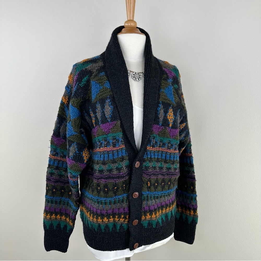 Boston Traders Vintage Hand Knit Colorful Cardigan Sz M